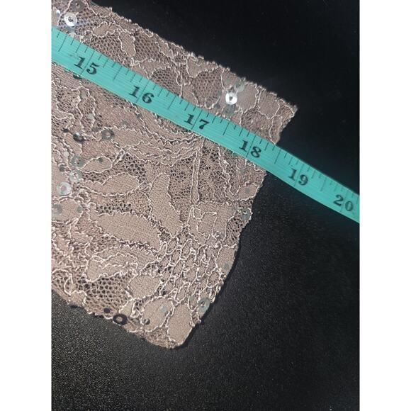 Vtg Marina Taupe Mesh Lace Sequin Beaded Sheath Dress Size 12 Cocktail Party - Picture 12 of 13